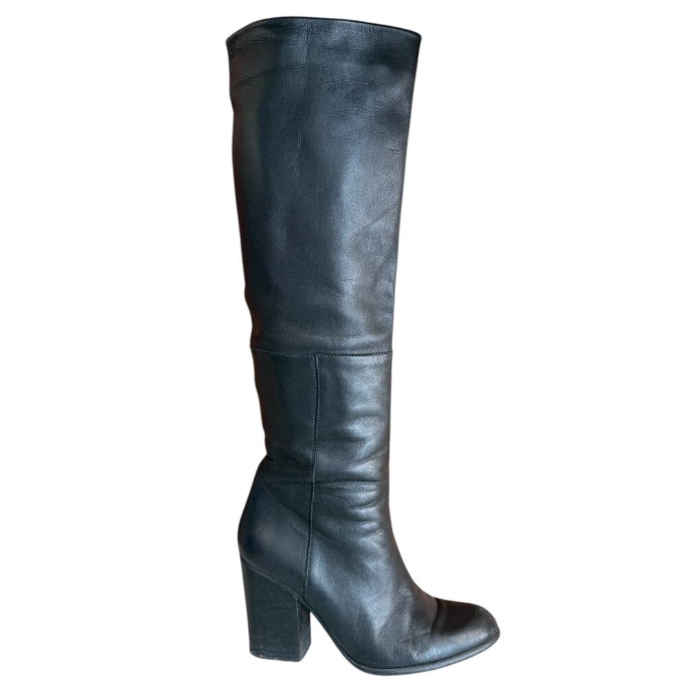 Stuart Weitzman Knee High Leather Block Heel Boots Black 6.5